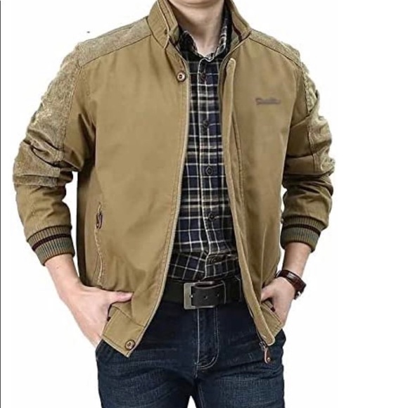 2XL NEW Tebreux Men's Winter Fall Long Sleeve Jacket  Brown Bomber Outdoor Tan - Picture 3 of 12